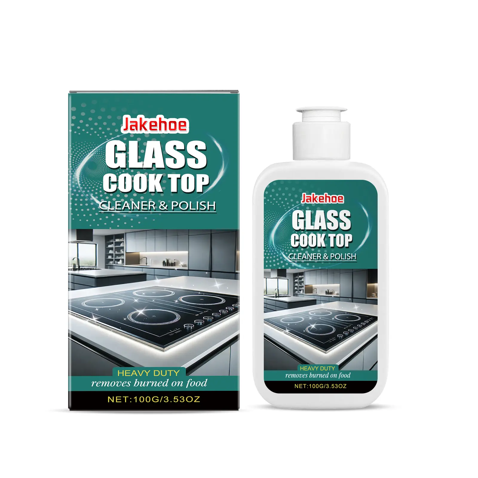 Jakehoe Glass Stovetop Cleaner & Polish - Surfactant & Emulsifying Agents Grease Cleaning Solution for Household Induction, Ceramic Stove Stain Removal, Stain Remover, Kitchens