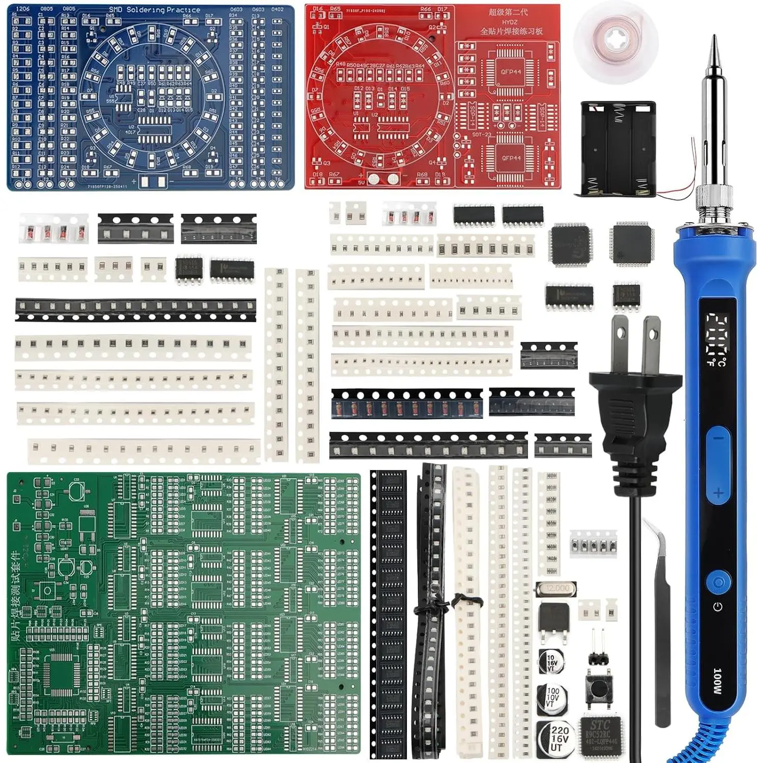 Digital Soldering Practice Kit for Beginners, 3 Training Boards, 180–520 ° C Temp Control, Auto Sleep, & Practice