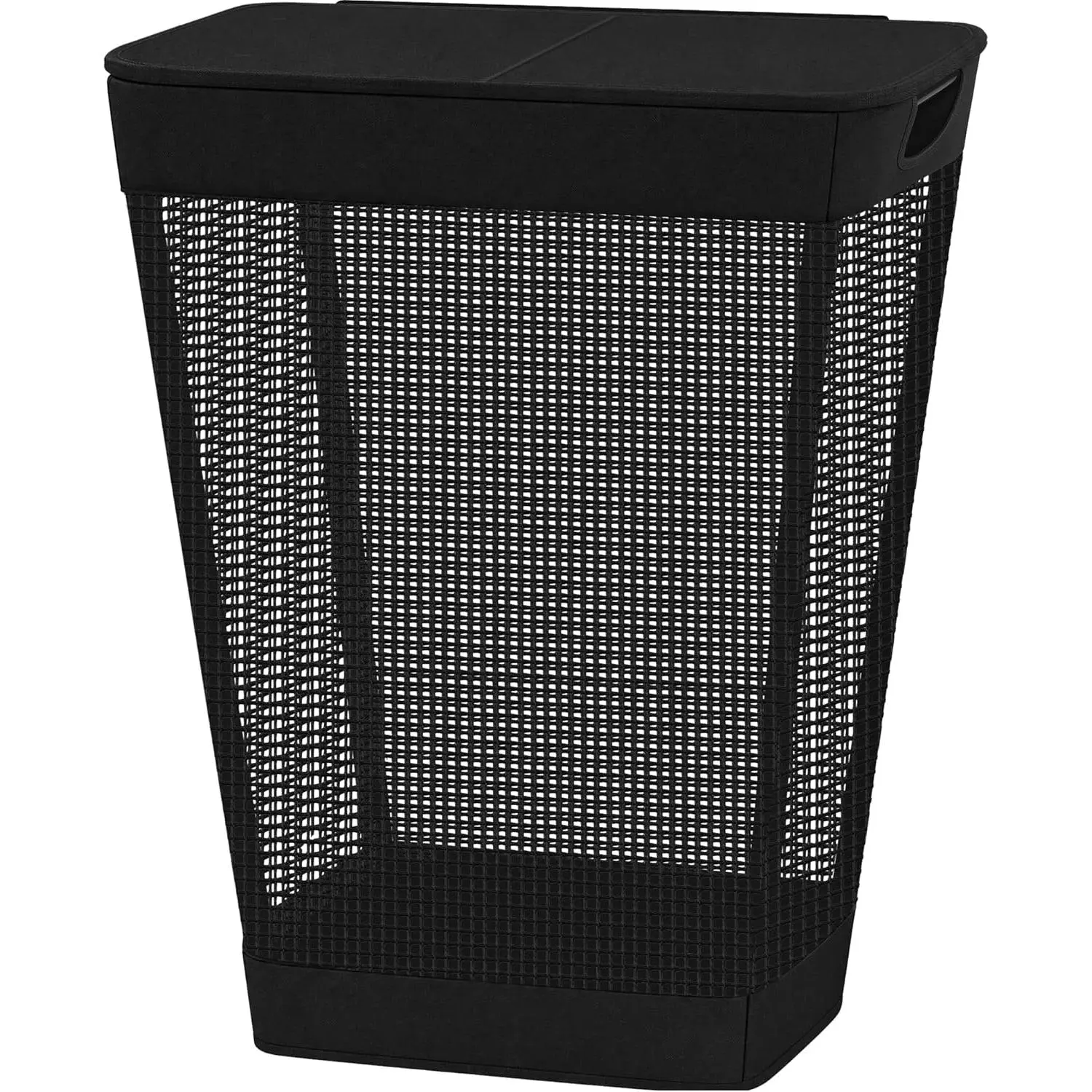 STO STO 75L Laundry Hamper with Lid, Black Clothes Hamper with Handles, Breathable Vinyl Mesh Laundry Basket, Sturdy Steel Frame, Space Saving Laundry Bin for Bathroom, Bedroom, Dorm, Small Spaces