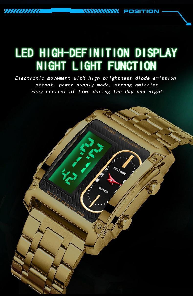 Luxury Racing men's square creative dual-movement multifunctional sports watch, featuring a luxurious triple-time design, water resistance, luminous dial,​Exuding a minimalist aesthetic, it is elegant, durable, and the perfect choice for everyday wear.​​