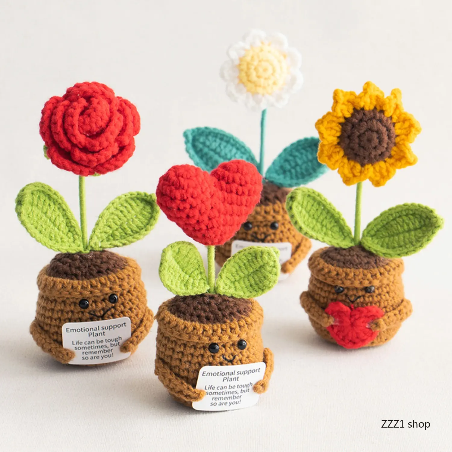 Crocheting Yarn Knit Design Amigurumi Plant Faces Decor - Handmade Love Sunflower-Sunflower-Daisy Emotional Support Gift for Coworkers, Camping Hiking Hammock Accessory