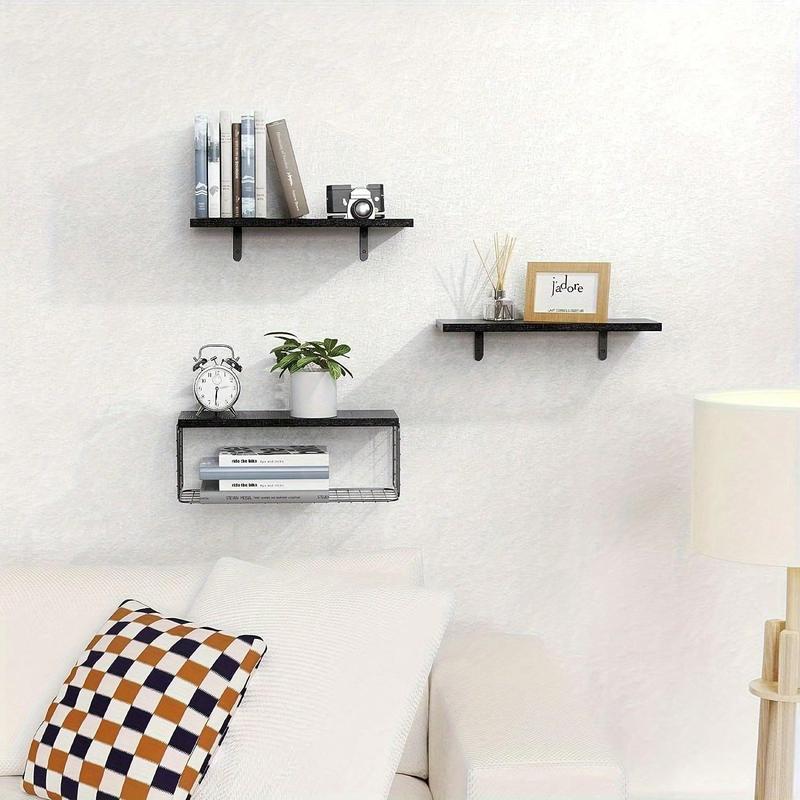 Minimalist Wooden Floating Shelf Set with Baskets, Stylish Wall Storage for Organizing Bedroom Living Room Kitchen, Wall Organizer Shelf, Eco-friendly Wooden Materials, Wall Shelf Unit