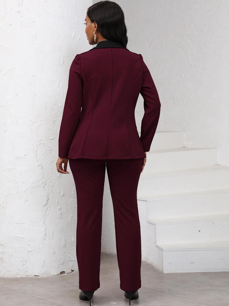 Women's Colorblock Blazer & Straight Leg Pants Set Suits, Elegant Two-piece Set for Work Office Business, Ladies Clothes for All Seasons Women's Colorblock Blazer & Straight Leg Pants Set Suits, Elegant Two-piece Set for Work Office Business, Ladies Clothes for All Seasons