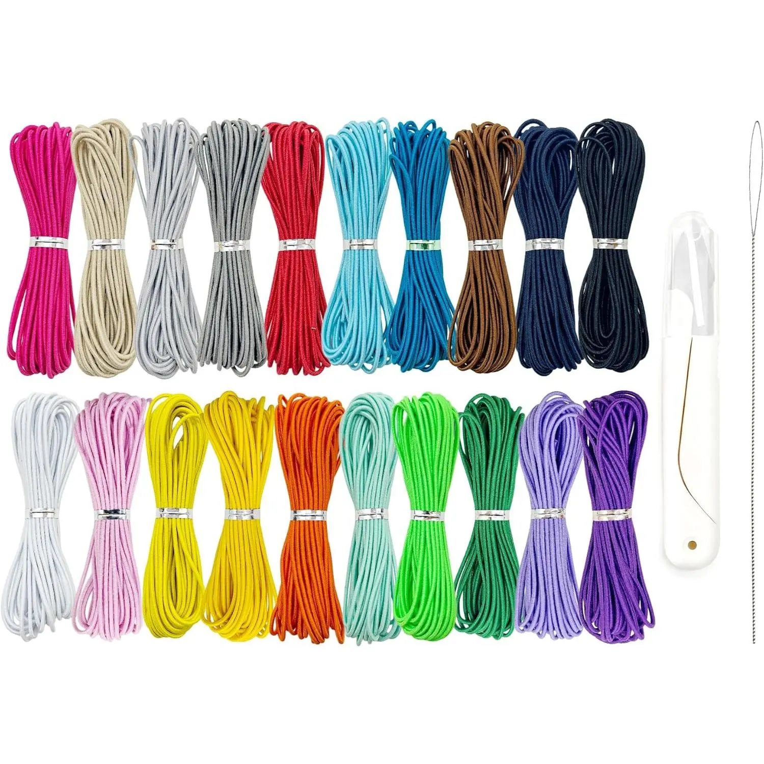 1.5mm Elastic Cord 100Yds 20 Colors Stretchy Beading Thread for  | Sturdy 1.5mm nylon cord, 100yds, 20 colors. w/+threaders. For seed beads, , bracelets, macrame & crafts