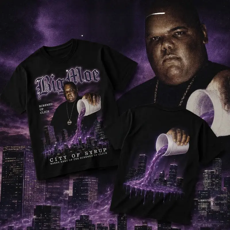 LOCALSAINT Big Moe Heavy Cotton Unisex Graphic T-Shirt Hoodie Houston Texas Screwed Up Click DJ Screw 713 Crewneck , Vintage Streetwear Graphic T-Shirt Direct To Garment Breathable Print  check trendy oversized tee humorous tshirt men