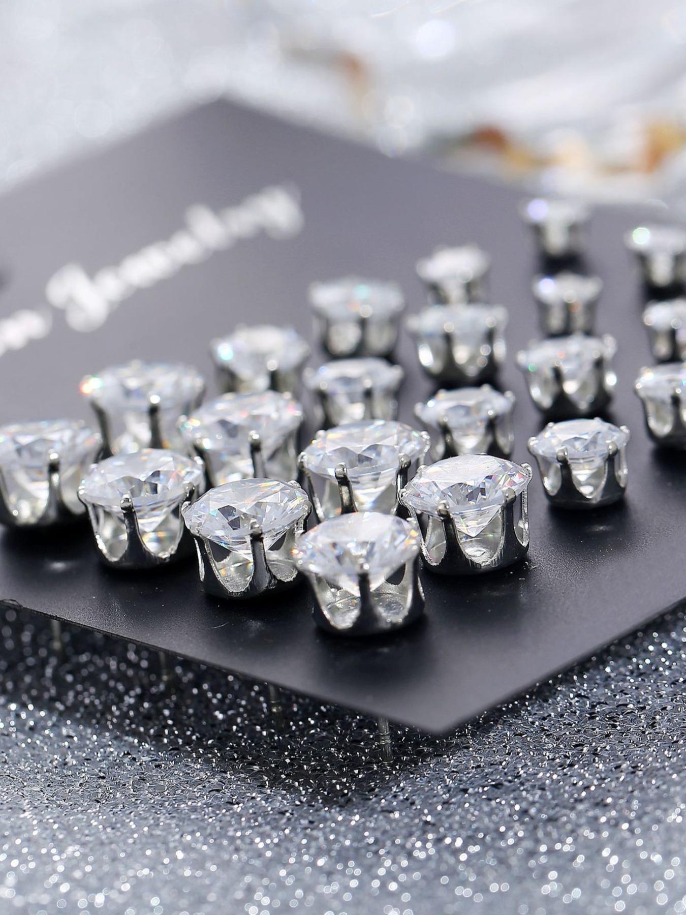 12/24/36 Pairs Irregular Size Rhinestones Decor Stud Earrings for Party,  Luxury Jewelry, Summer 2024 Elegant Trendy Stud Earrings, Women Jewelry Accessories for Party & Daily Decoration, Valentine's Day, Gift