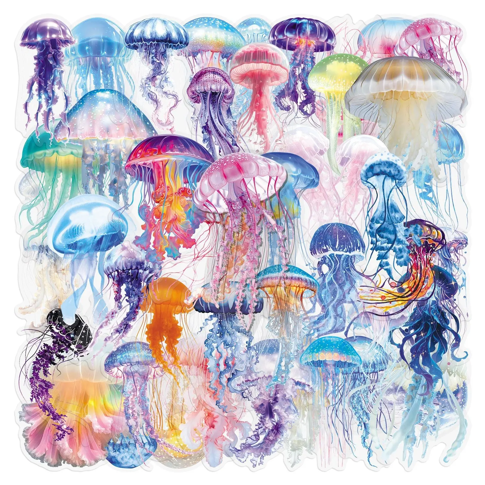 50 Sheets Jellyfish Transparent Stickers, Cartoon Marine Animals Pet Stickers, Cute Notebook Phone Decals, Ocean Theme Decorations