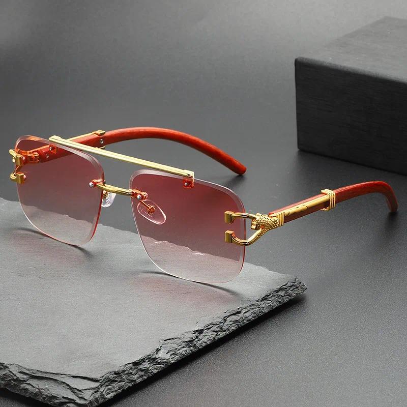 Fashion Rimless Luxury Brand Pilot Sunglasses Men Square Driving Eyewear Women Outdoor Driving Eyeglasses Sun Sunglasses