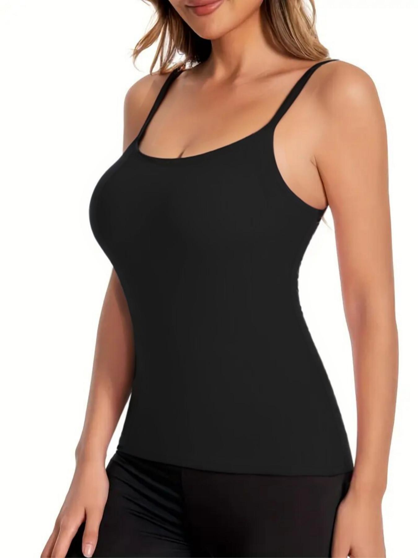 Women's Solid Color Padded Shapewear Cami Top, Adjustable Straps,Breathable Comfortable Shaper Top, Built in Bra,Tummy Control Compression Shapewear for Daily Wear or Outdoor,Ladies Underwear for Fall & Winter,Soft Stretch Fabric,Keep Warm Lingerie