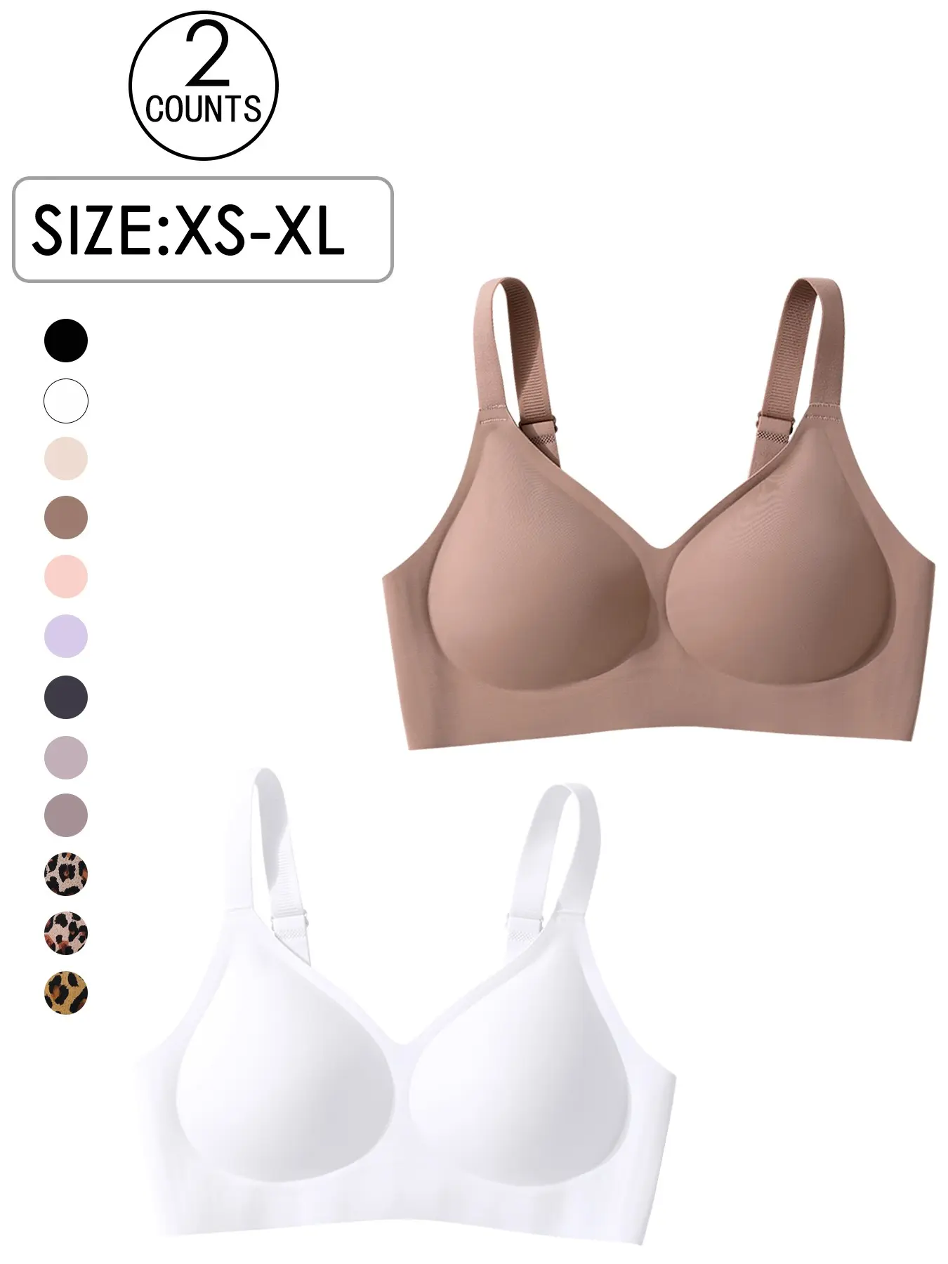 2 Pack/12 colors High-quality seamless jelly bra for women, 4 rows 3 hooks, push-up and lift adjustable sports tank top, casual/party/yoga, comfortable breathable skin-friendly wireless bra for women