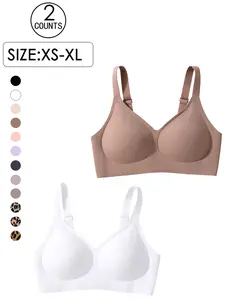 2 Pack/12 colors High-quality seamless jelly bra for women, 4 rows 3 hooks, push-up and lift adjustable sports tank top, casual/party/yoga, comfortable breathable skin-friendly wireless bra for women