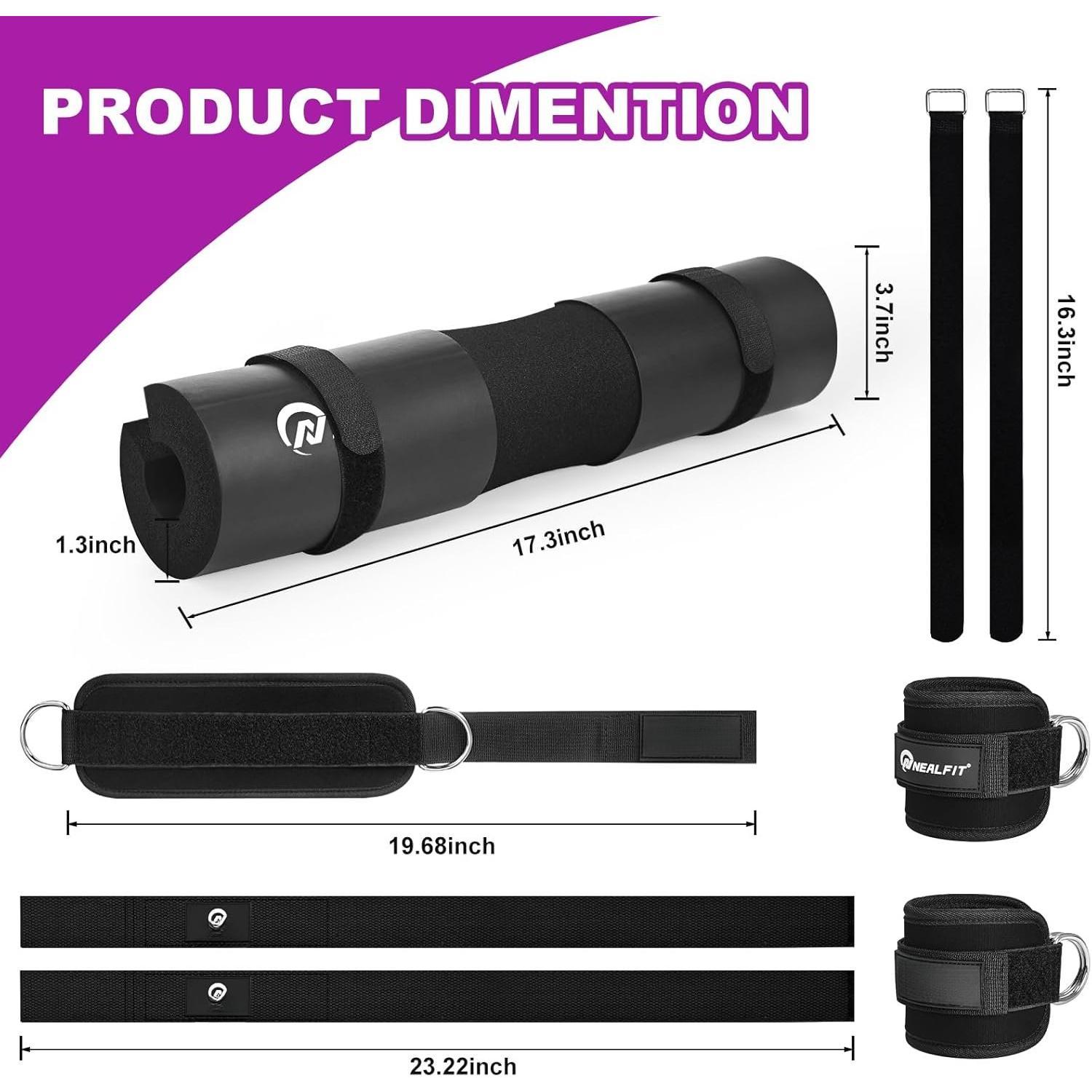 Barbell Pad Set with Lifting Straps & Ankle Straps - Squat Pad for Thrusts, Lunges, Weightlifting - Heavy Duty Strength Equipment for Powerlifting, Gym Barbell Pad Set with Lifting Straps & Ankle Straps - Squat Pad for Thrusts, Lunges, Weightlifting - Heavy Duty Strength Equipment for Powerlifting, Gym