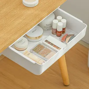 Large Under Desk Drawer Slide Out Organizer, Self-Adhesive Hidden Under Table Storage Drawer, Desk Drawer Attachment for Home Office Kitchen, White