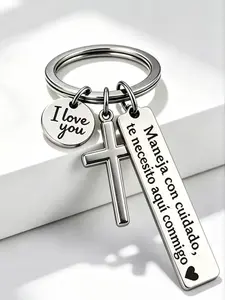 Custom Engraved Car Keychain, Creative Couple Car Accessory, Blessing Gift in Spanish, Fashionable Alloy Chain, All Seasons