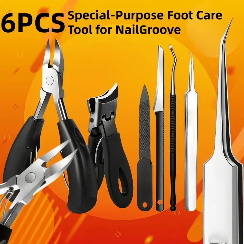 This 6pcs Set for Home Or Professional Pedicure Includes Tools for Thick Nail Trimming, Featuring Eagle Beak Pliers, Nail Clippers, Files, And Ultra-Sharp Slanted Tweezers. Made of Stainless Steel, These Tools Are Sharp, Durable
