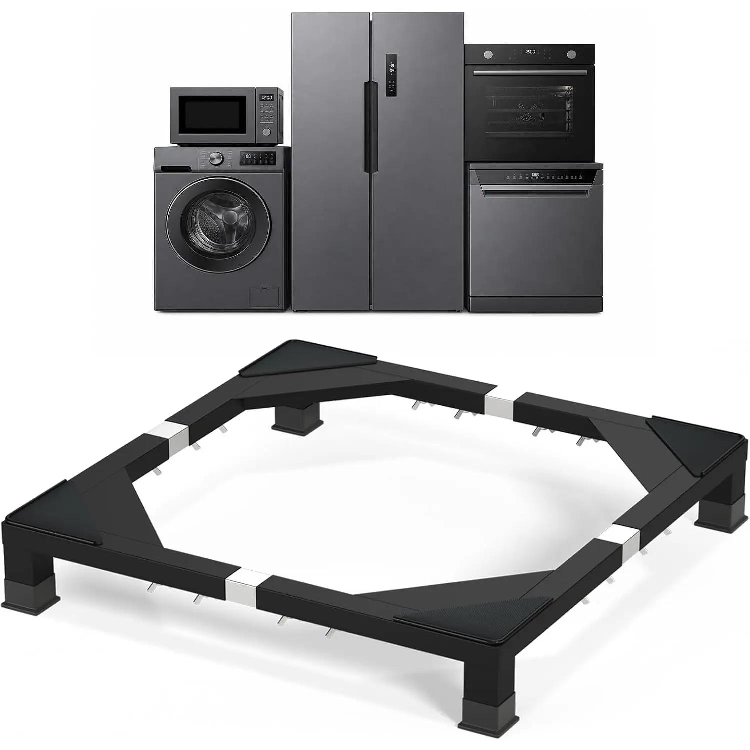Full size Heavy duty Stainless steel Laundry Pedestal, 6" Height Washer and Dryer Pedestals, Adjustable  washing machine stand and Ice maker stand(Black)