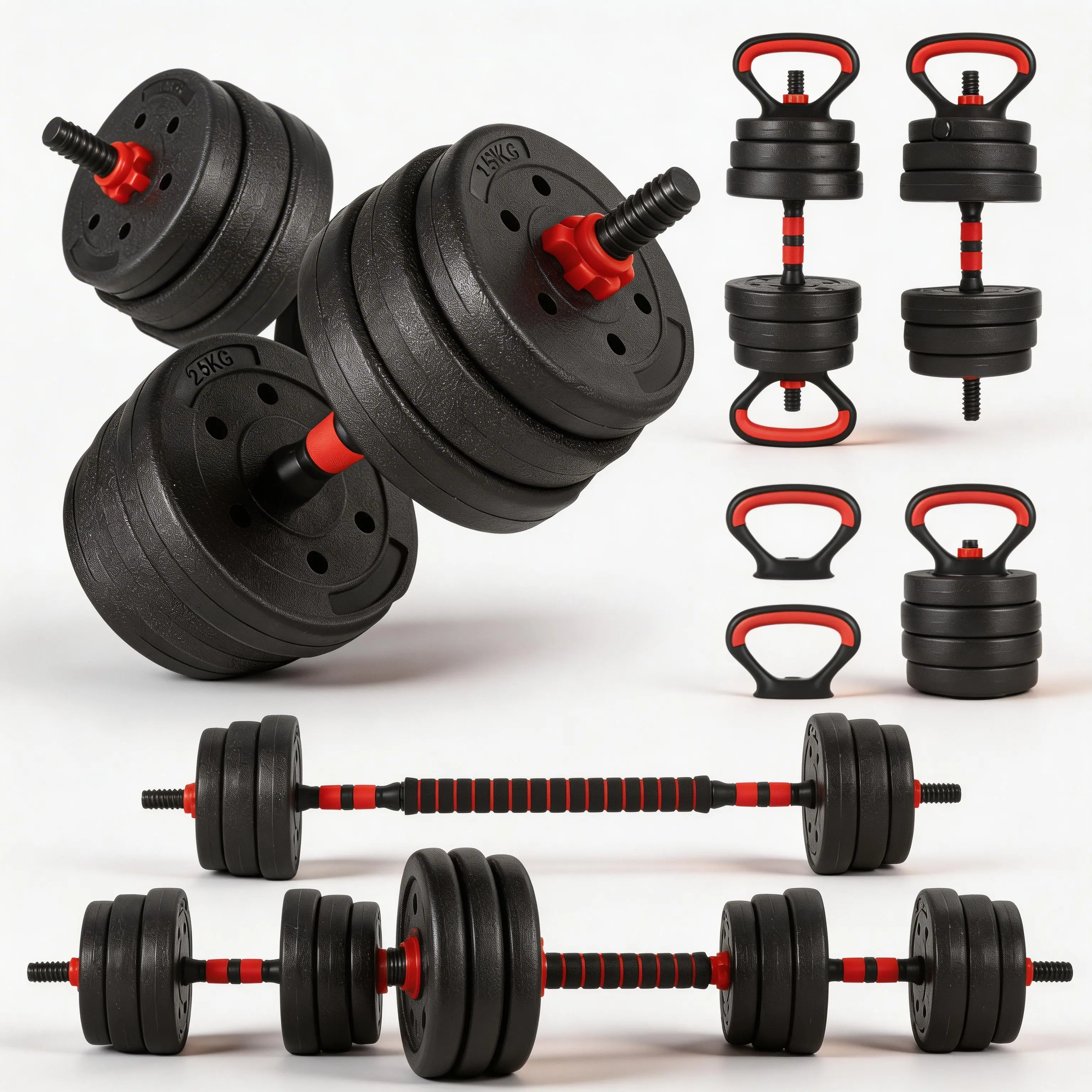 Adjustable Dumbbell Set 5-in-1, 44/55/66lbs Free Weight Set, Converts to Barbell, Kettlebells & Push-Up Stand, Space-Saving Home Gym Equipment for Men & Women