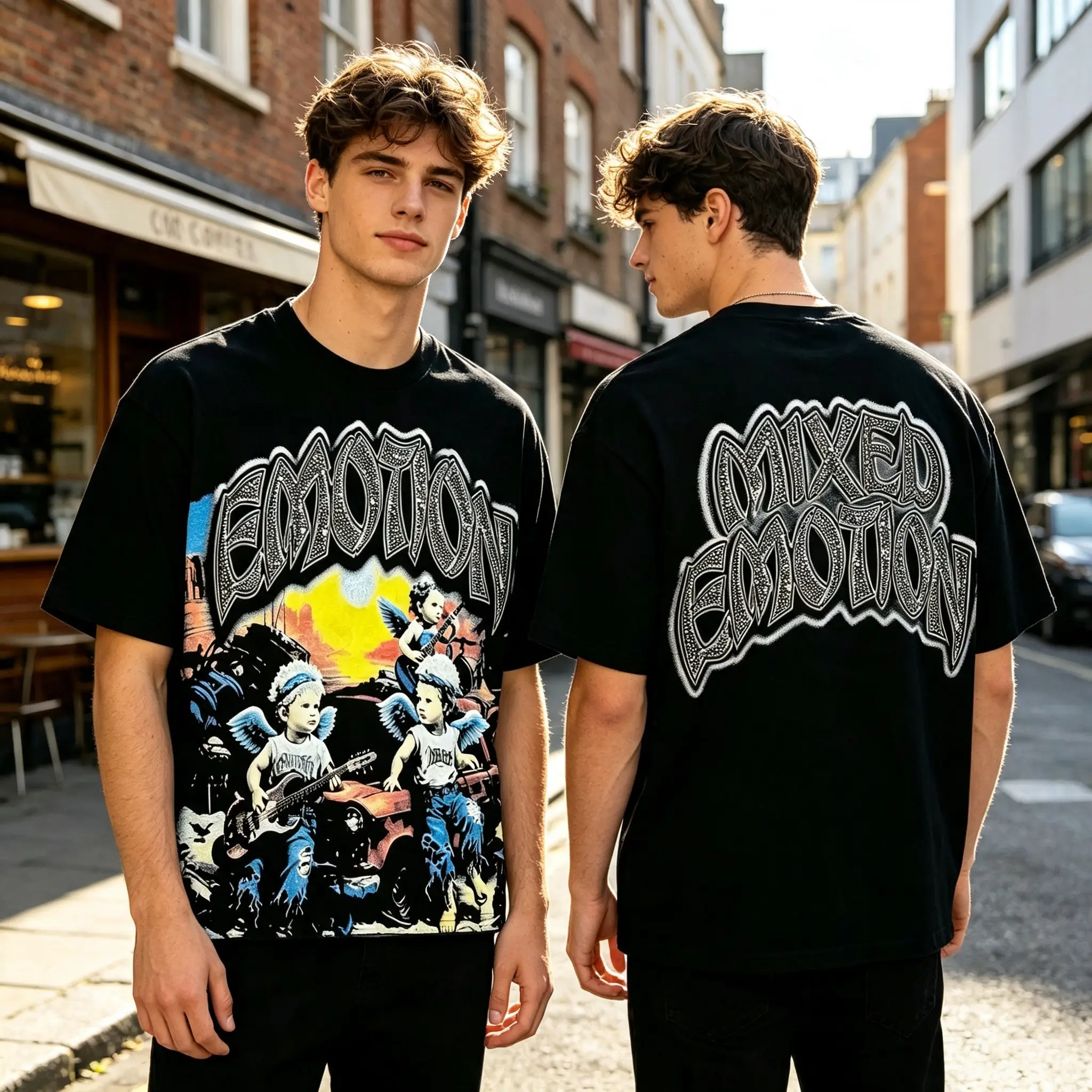 Midnight Music Graphic T Shirt Artistic Angel Band Print Oversized Casual Streetwear Tee Bold Vintage Inspired Design for Concert Nights City Walks Weekend Hangouts Music Festivals Summer Outings and Everyday Urban Style