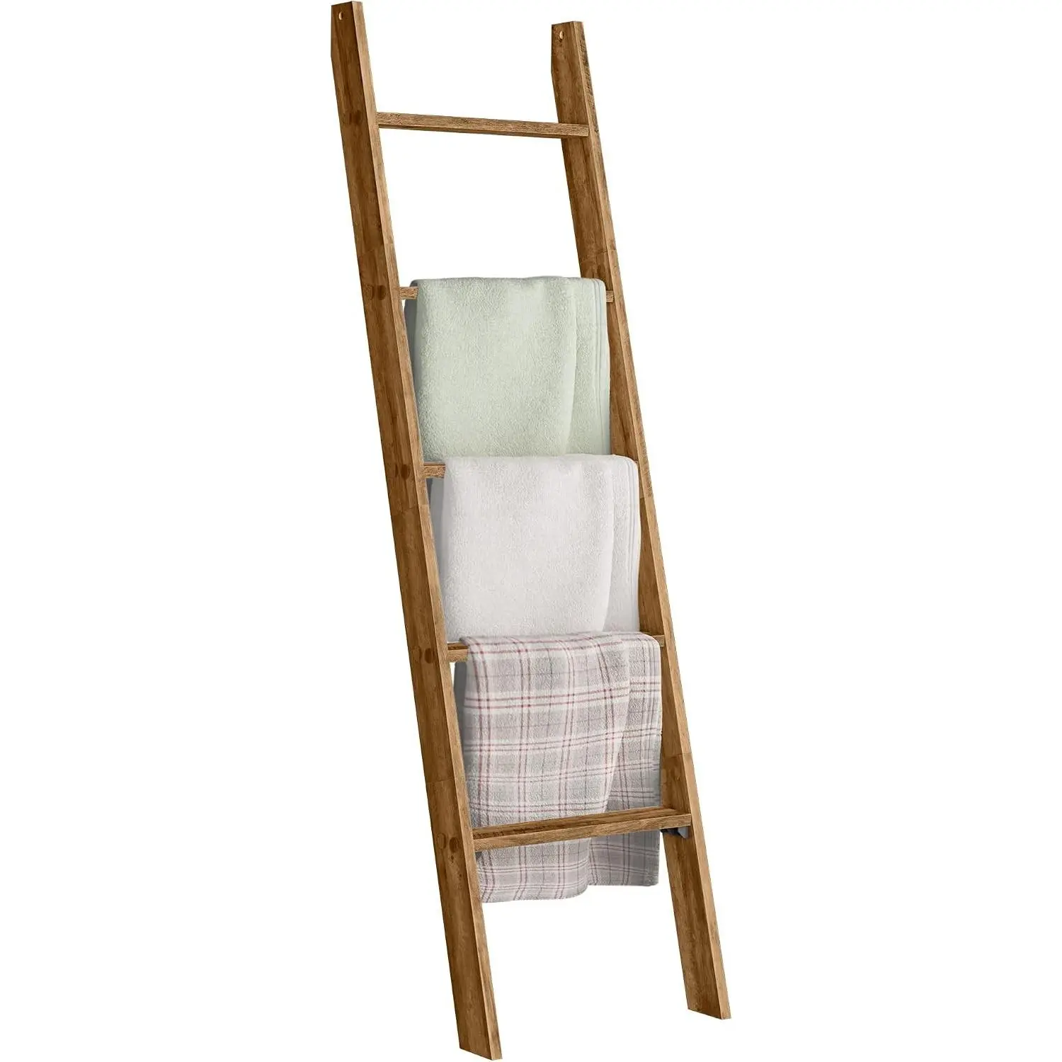 CUSTOS Collection - Blanket Ladder Decorative Farmhouse for the Living Room, 5-Tier Ladder Shelf, Ladder Rack for Storage and Decor, Honey Brown ULLS018K41