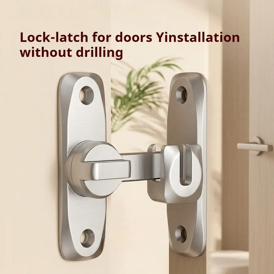 Security Door Handle, Adjustable 180°, Anti-Bump Lock Mechanism, Metal Surface, Ideal for Home & Commercial Use