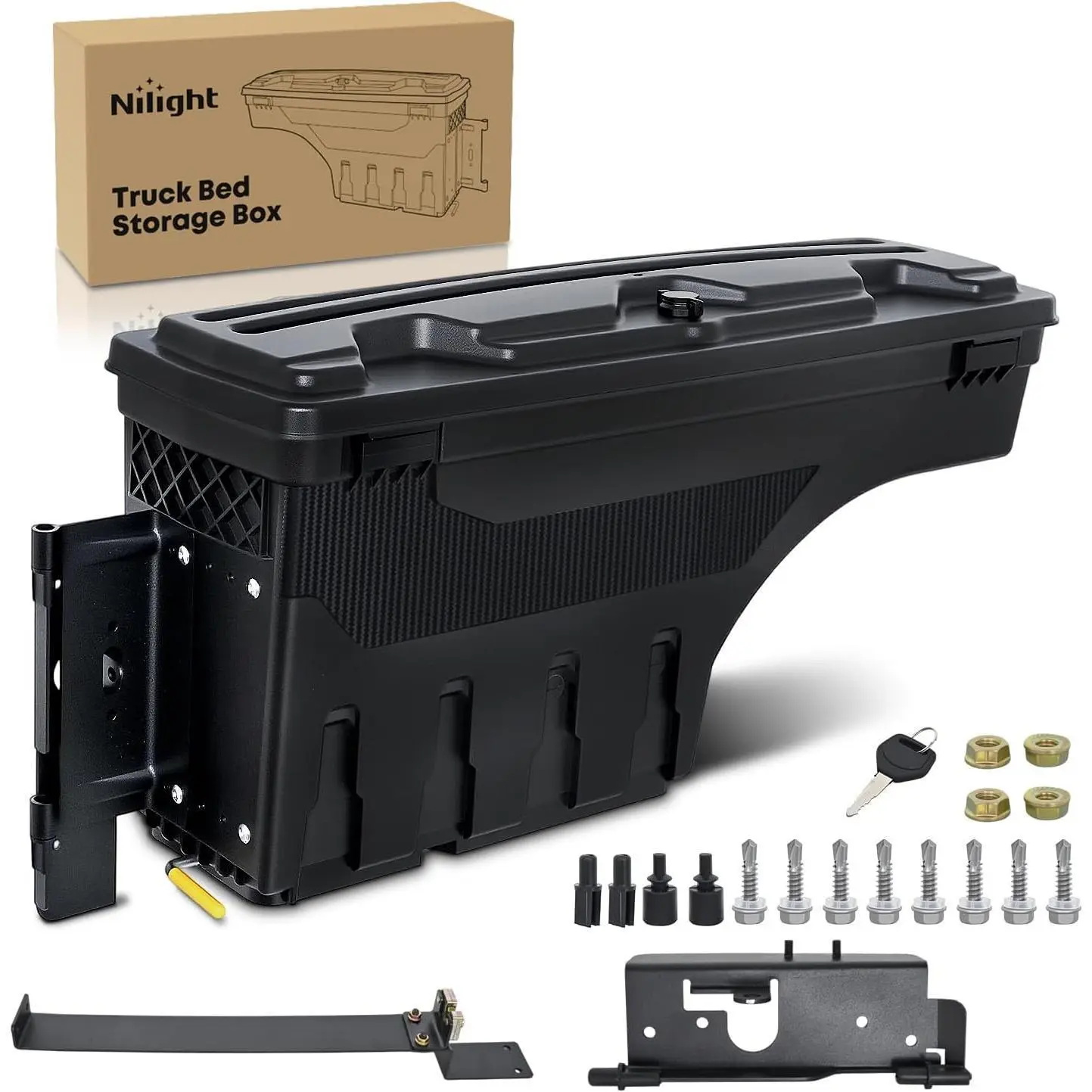 Nlilght Truck Bed Tool Box Left Drivers Side Truck Tool Box Fit for Dodge Ram 1500 2500 3500 2002-2018 ABS Swing Case Truck Bed Storage Box w Lockable Lid Waterproof Wheel Well Toolbox, without Rambox