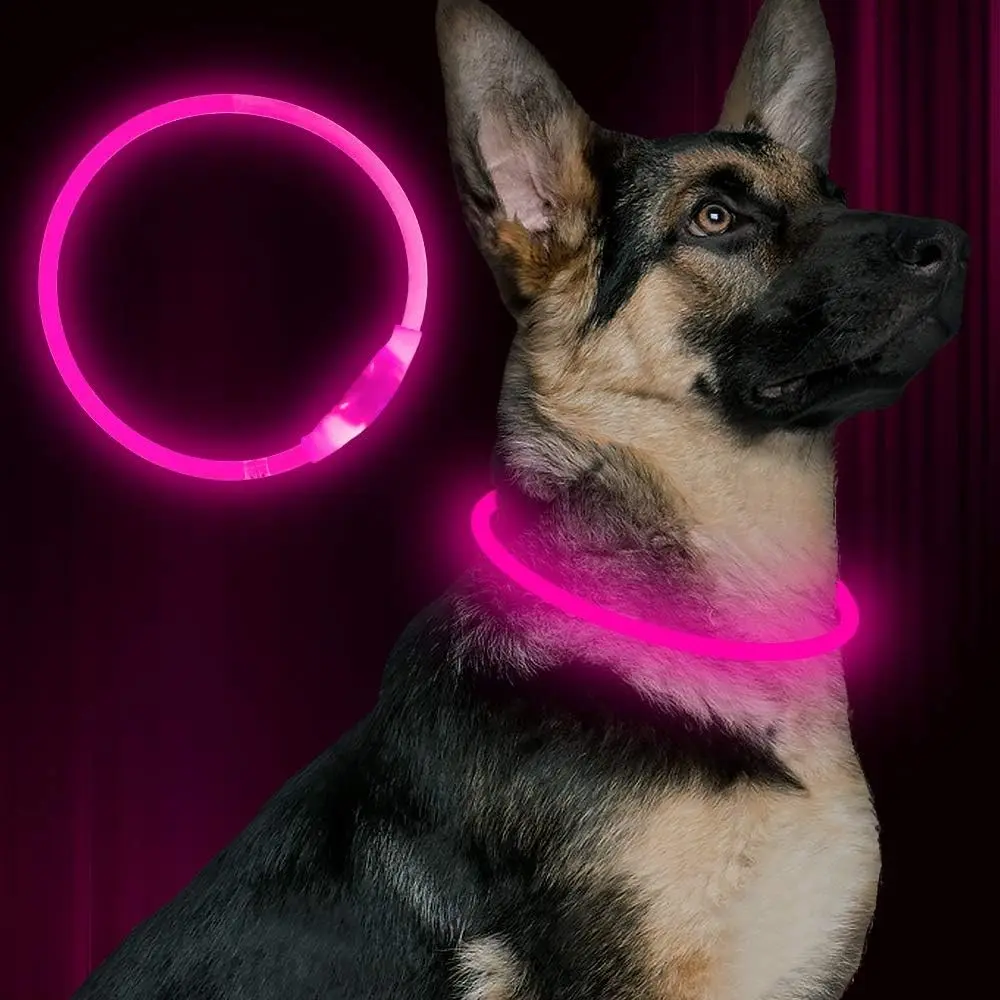 Led Dog Collar, USB Rechargeable Flash Dog Necklace Light, Pet Safety Collar Makes Your Beloved Dogs Be Seen at Night for Small Medium Large Dogs(Pink)