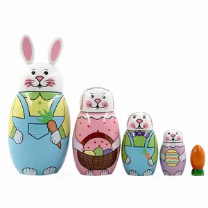 Russian Matryoshka Easter Five-Layer Bunny Set Wooden Craft 5 Dolls Children's Day Gift Toy | Children's Day Gift Toys