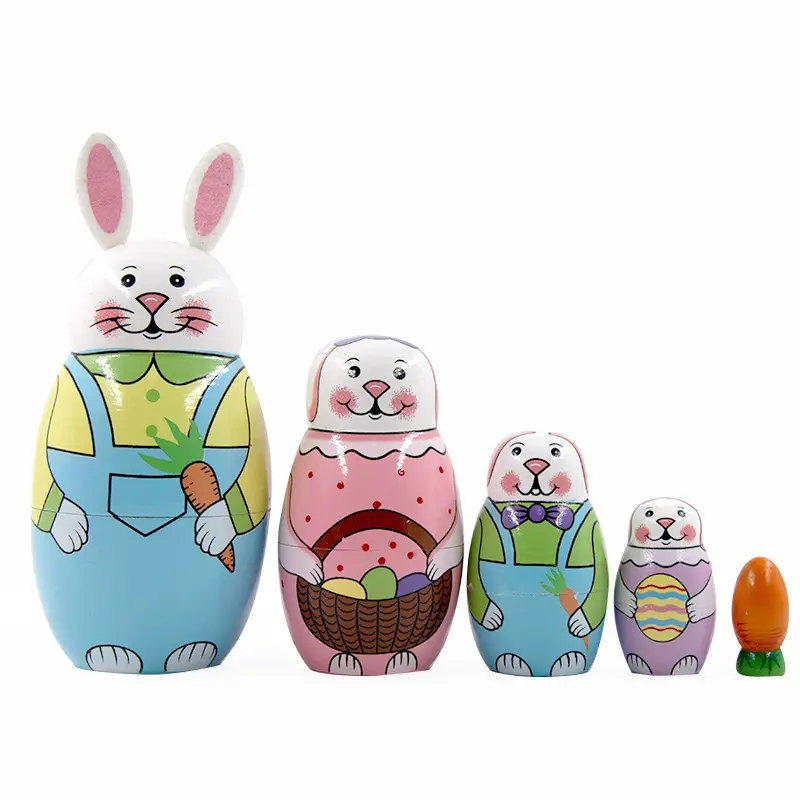 Russian Matryoshka Easter Five-Layer Bunny Set Wooden Craft 5 Dolls Children's Day Gift Toy | Children's Day Gift Toys