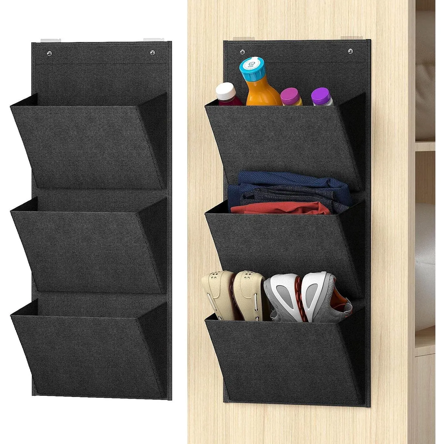 Wall Mounted Hanging Organizer 2Pack,Shoes Rack Can Store 6Pairs of Plus-Size Sneakers,Also Stores Boots with Sticky Hanging Mounts, Shoes Holder,Door Shoe Hangers (SM08-Black-2)
