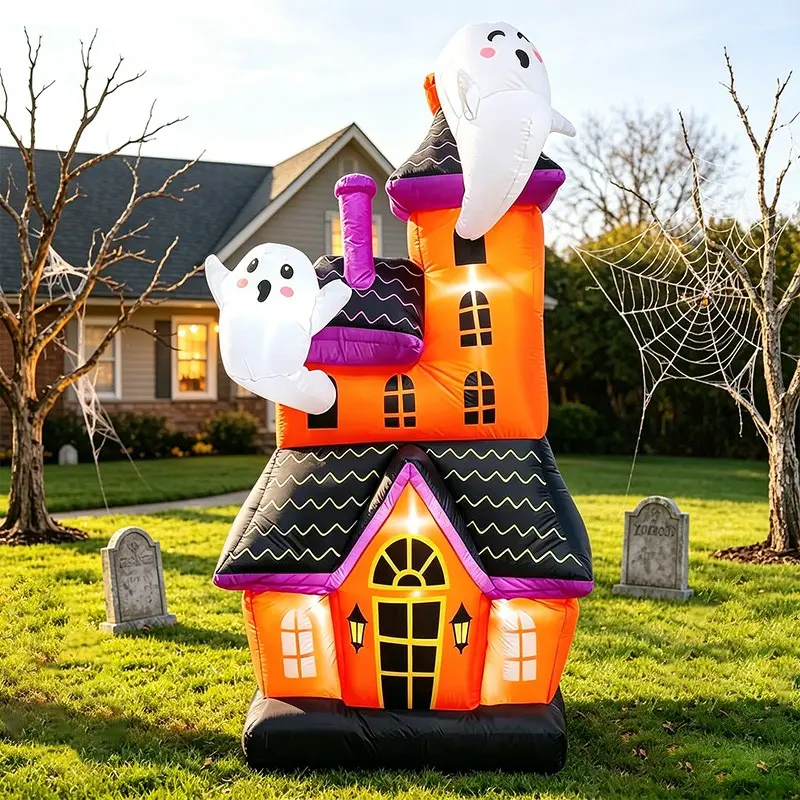 6FtTikTokTopPickHalloweenInflatableHauntedHouseDoubleGhostTowerOrangePurpleVintageWindowLampPrintLEDPlugInBlowerIP44WaterproofLightweightFoldableReusableDrivewayPorchHalloweenFamilyGatheringOutdoorYardDecor
