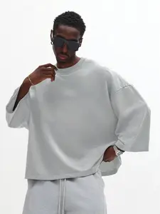 Loose three-quarters sleeve T-shirt | Loose cut T-shirt, minimalist streetwear basic top, Menswear, suitable for men's casual daily wear, fashionable TikTok hip-hop essential plain white T-shirt, easy to wear all year round.