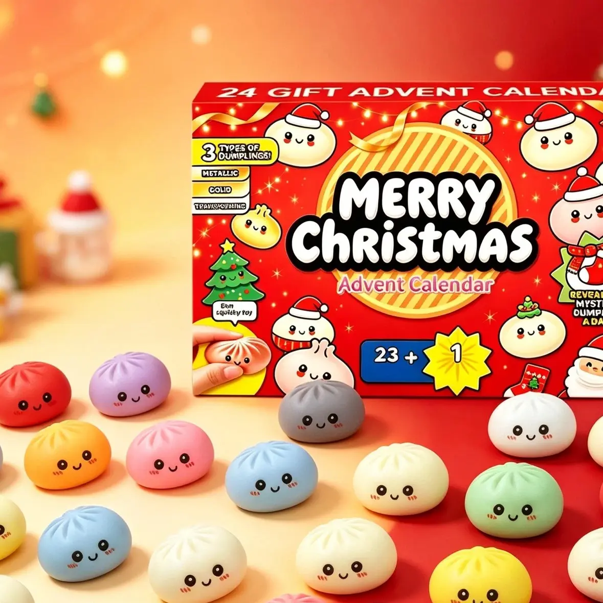 Mystery Steamed Bun Surprise Holiday Gift, Fun Stress Relief Fidget Squishy, Countdown Calendar Surprise Blind Box, Festive Gift Idea, Fidgets Squishies