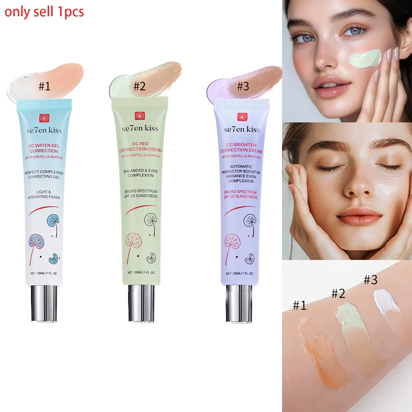 Centella CC Cream Foundation, Brightening Concealer, Invisible Pores, Long-Lasting Waterproof, Easy Application, 30ML