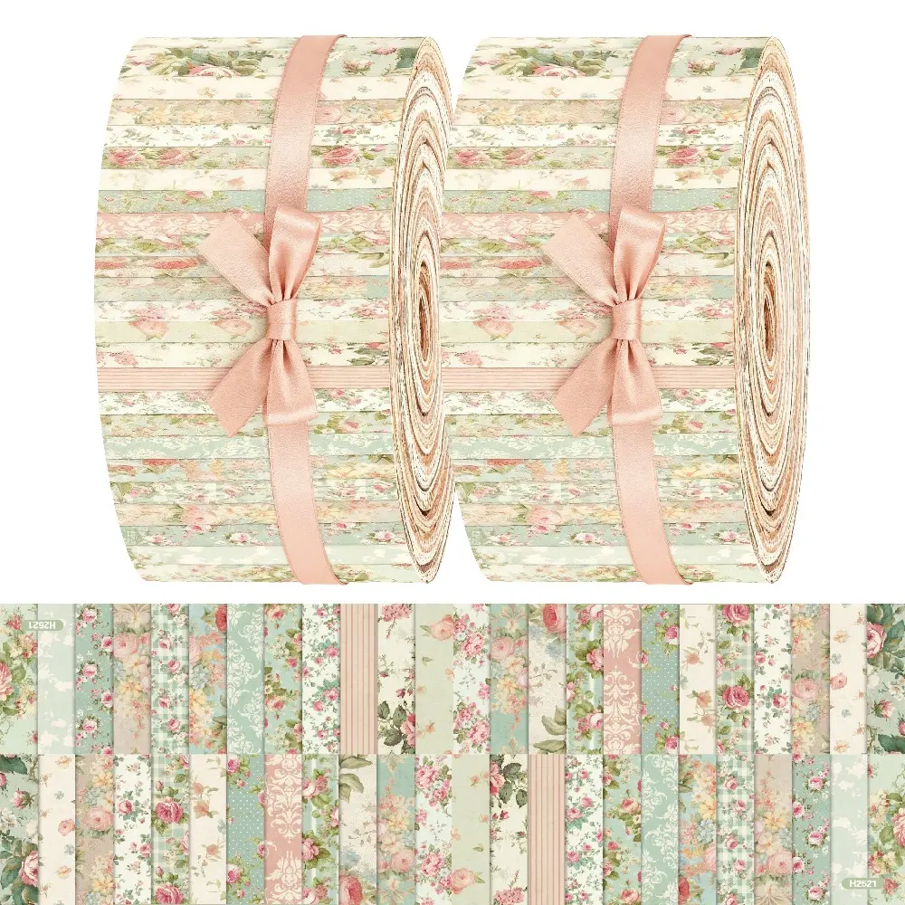 40 Pieces 6.5 x 50cm Gentle Rose Pattern Pre Cut Fabric Quilting Ribbon For Hand Sewing Quilting Doll Making Bag Decoration Home Decor Sewing Supplies For DIY Sewing Projects Beginners And Professionals Practical Holiday Gift