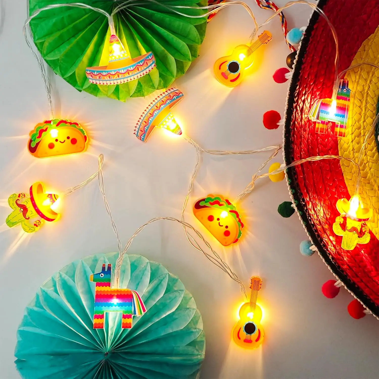 Cinco De Mayo Decorations Mexican Fiesta Theme Party String Lights, Fairy 10Led Battery Operated with Timer, Piñata Guitar Taco Sombrero Hat Cactus with Maracas Shaped Birthday Decor Tree Ornamentsfidget toys