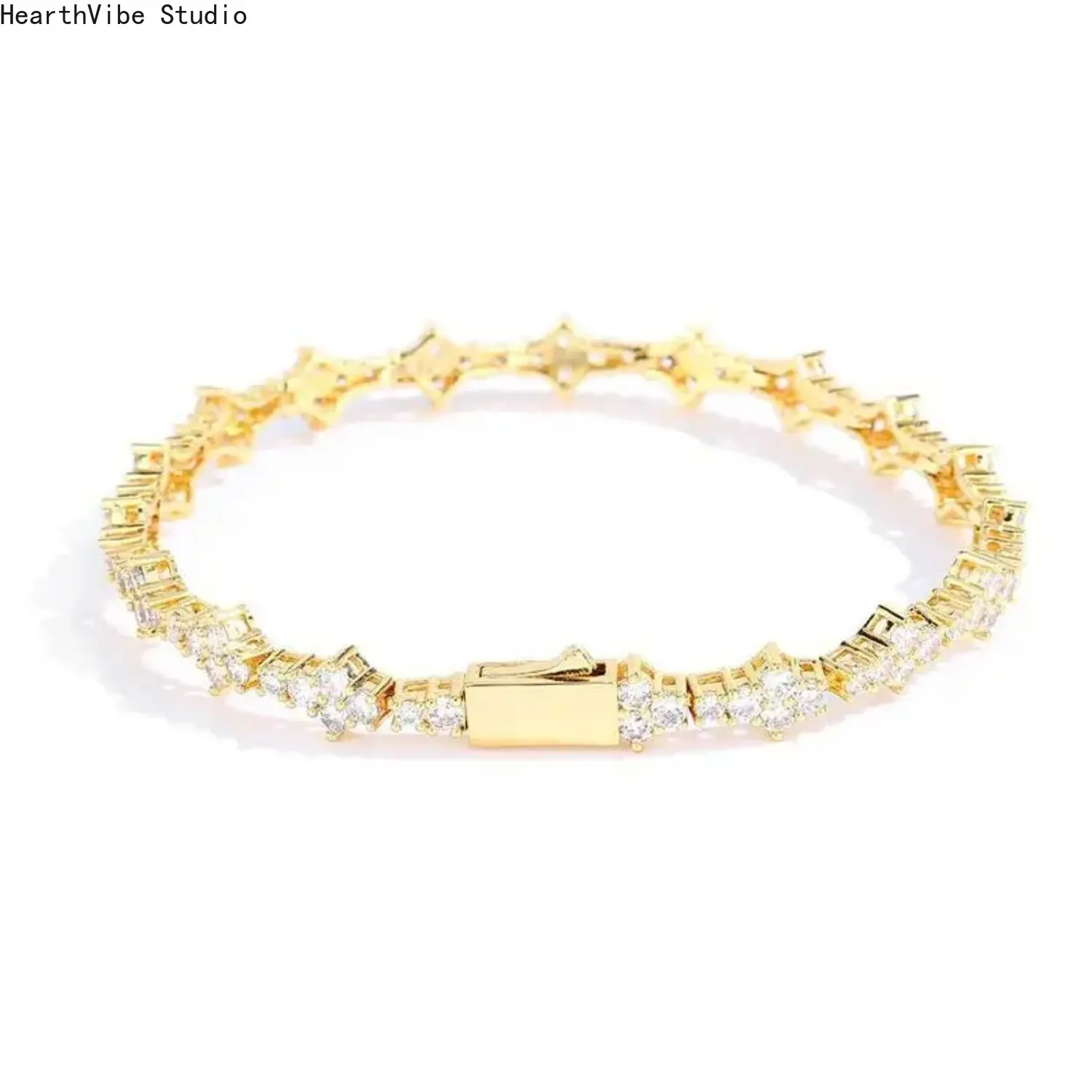 18K Gold Plated Classic Tennis Bracelet for Men Women 6.5mm Sparkling Cubic Zirconia Premium Link Chain Unisex Wrist Jewelry Everyday Summer Party Accessory