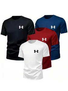 4-Pack Short Sleeve T-Shirts for Running, Fitness Training, Outdoor Leisure, Minimalist Sport Logo, Soft Breathable Fabric, Unisex