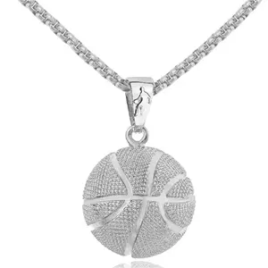 Basketball Pendant Necklace for Men, Gold Silver Tone Sports Chain Necklace, Hip Hop Streetwear Jewelry Gift for Basketball Fans