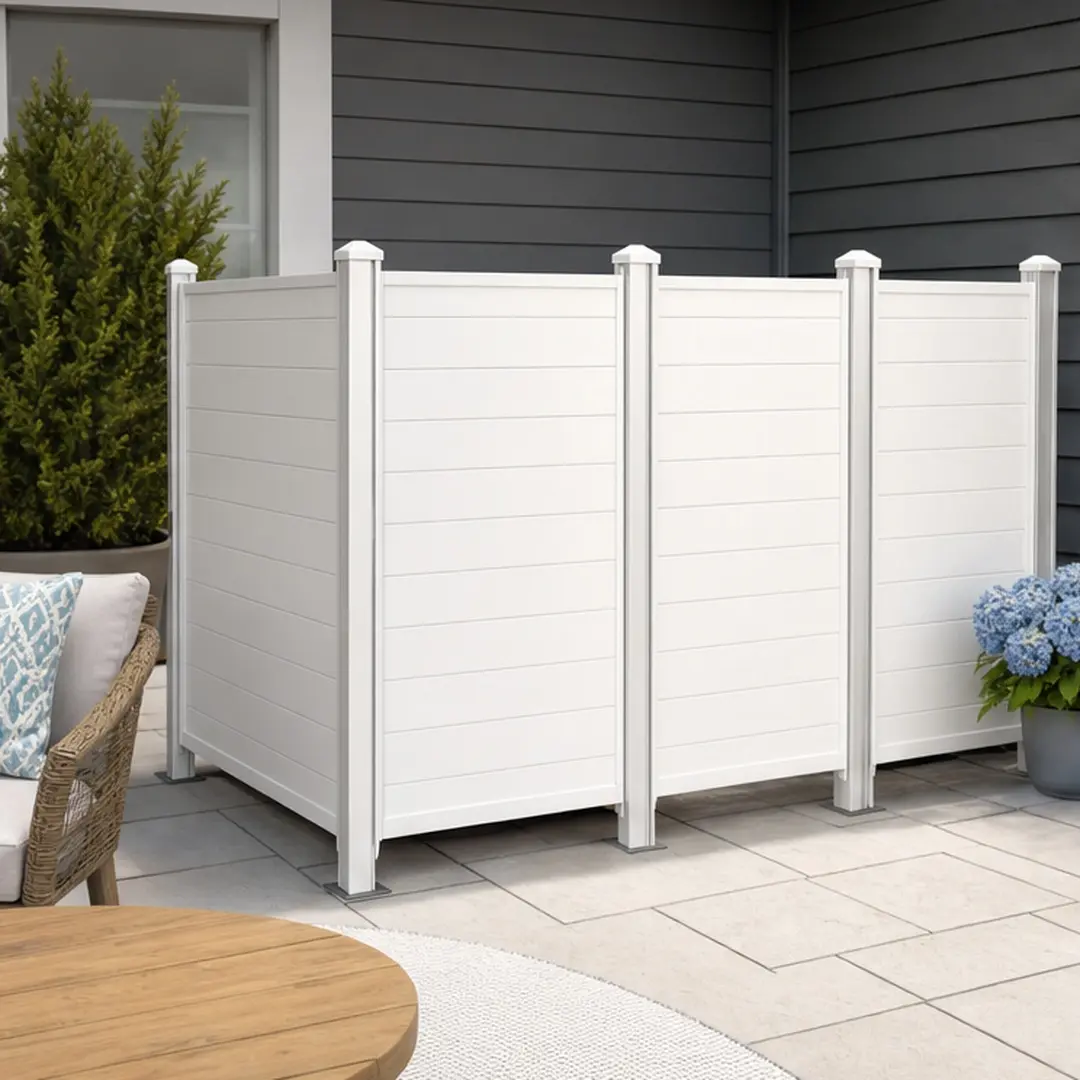 ARCH 50" W x 49" H Outdoor Privacy Screen Fence Panels, All-Weather Vinyl Air Conditioner Enclosure, Trash Can Fence, Pool Equipment Cover, No-Dig Installation, White or Dark Grey, 4-Panel Set for Patio Yard Garden, DARK GREY/White Color Options