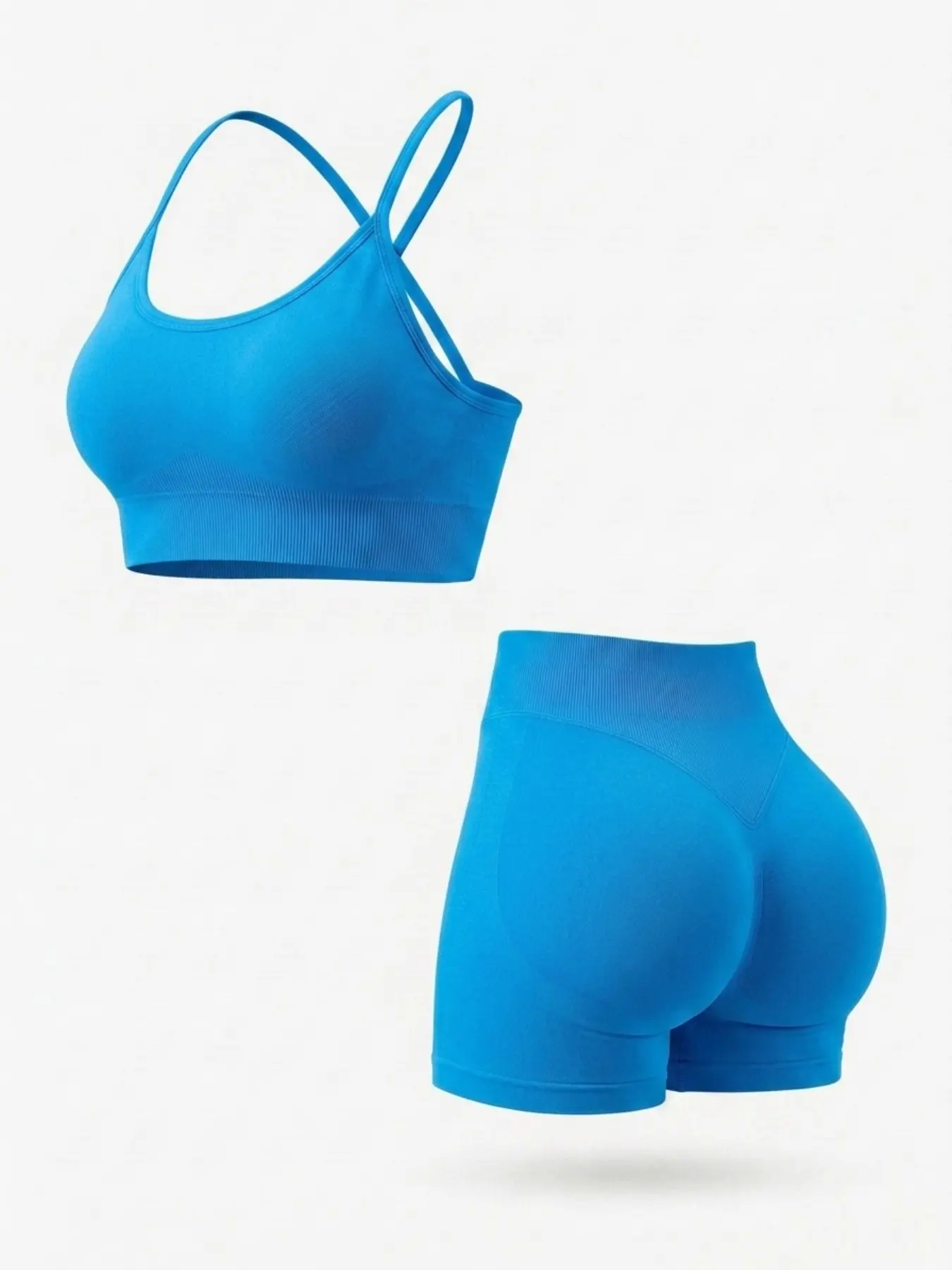 Women's Seamless Yoga Shorts Set, Cross Back Sports Bra, High Support Shockproof, Waist Cinch, Anti-Slip, Slimming, Peach Butt, Running, Gym, Pilates