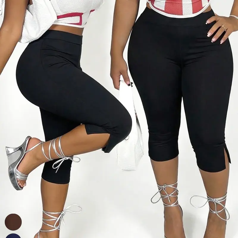 Women's Split Capris, Slim Fit Elastic Split 7/8 Pants, Comfortable, Casual and Stylish Design, Perfect for Daily Wear, Versatile and Trendy Bottoms