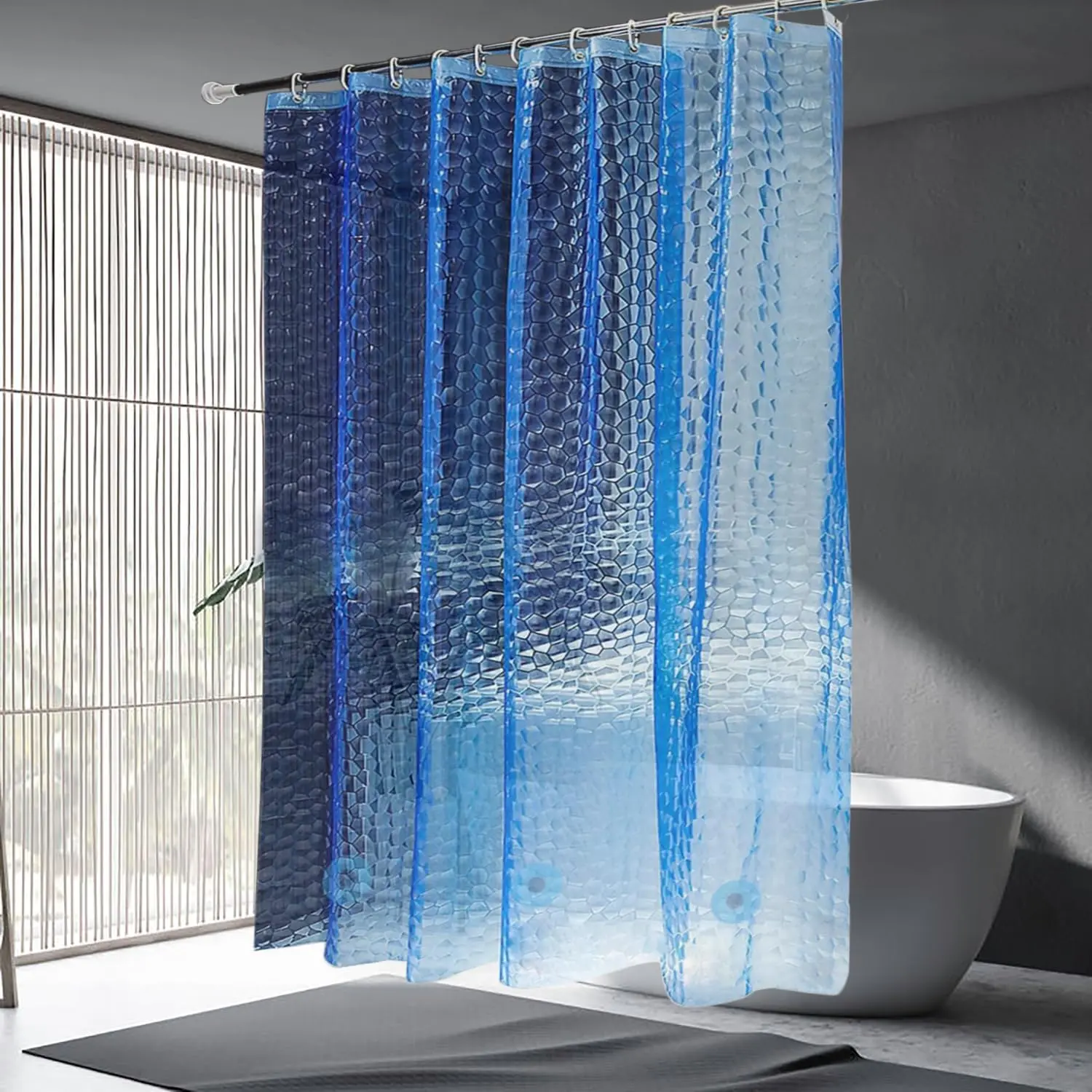 EVA Blue Shower Curtain Liner, 3D Water Cube 5G Shower Liner with 12 Rustproof Metal Grommets and Weighted Magnets, Waterproof Duty for Bathroom 72 x 72