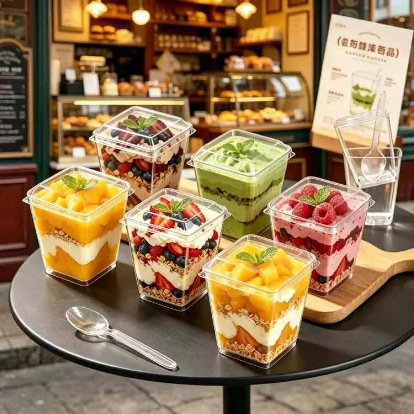 All-in-One Tableware,50 Pack 5 Oz 150ml,Clear Dessert Containers,Cake Shooters,Appetizer Bowls,Stackable Portable,Kitchen Supplies,Gifts For Bakers,Disposable Cups,All Holiday Party Catering Use