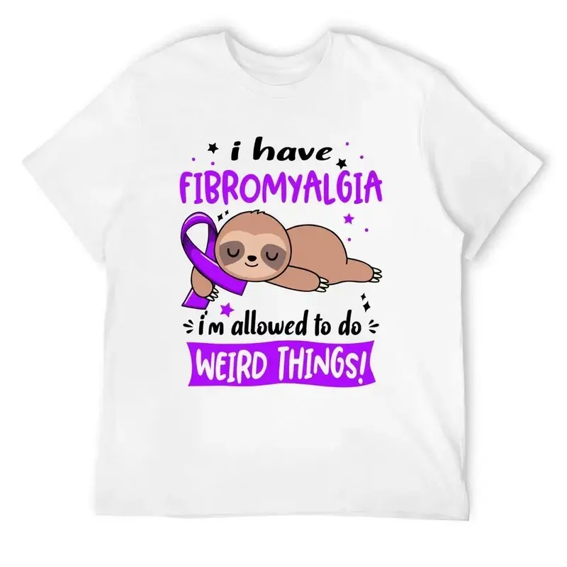Fibromyalgia Awareness Sloth T Shirt I Have Fibromyalgia I'm Allowed To Do Weird Thing Top for Women Men Casual Short Sleeve Tee