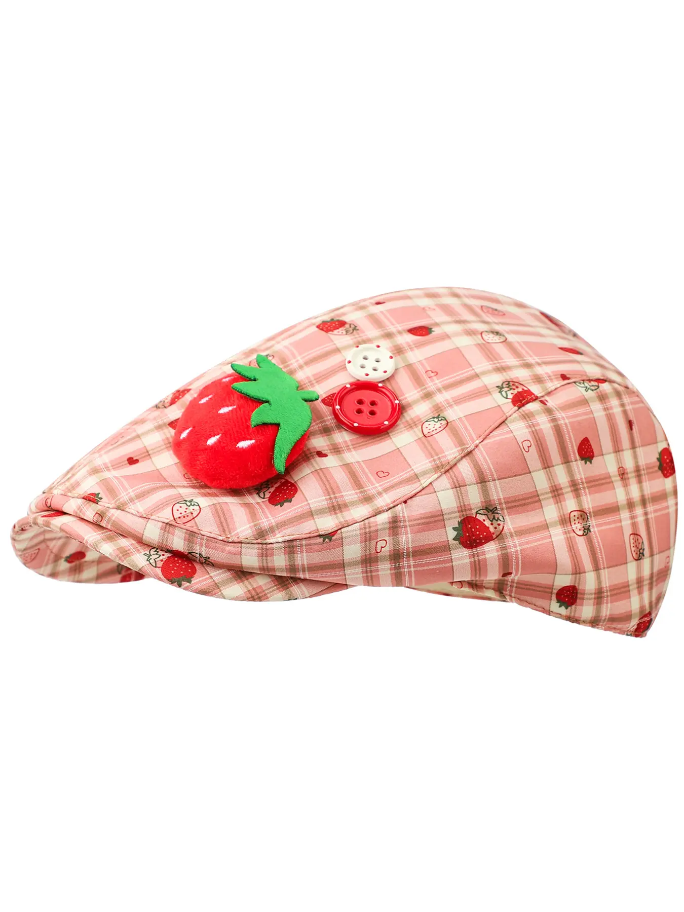 Japanese Style Sweet Plaid Strawberry Forward Hat, Cute 3D Strawberry Retro Check Cap, Girls' Fashion Accessory, Trendy Duckbill Hat