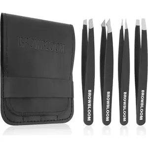 4 Pcs Professional Black Stainless Steel Precision Tweezers Set, for Ingrown Hair & Eyebrow Grooming, Unisex for Women Men with Portable Carrying Pouch