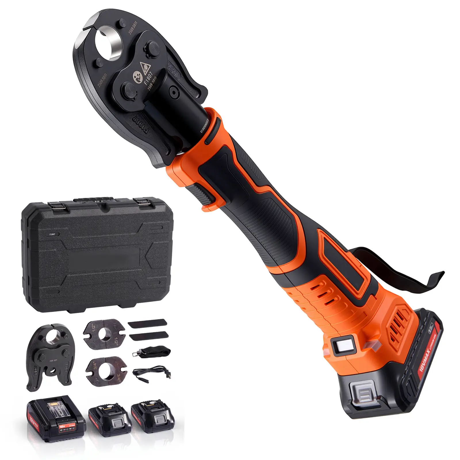 Cordless Mini Press Tool, 18V Electric Pipe Crimping Tool for 1/2", 3/4", 1" PEX Pipe Copper Rings, 24KN PEX Press Tool with 2pcs Battery, Fast Charger & Carrying Case - Meet ASTM F1807 Standard