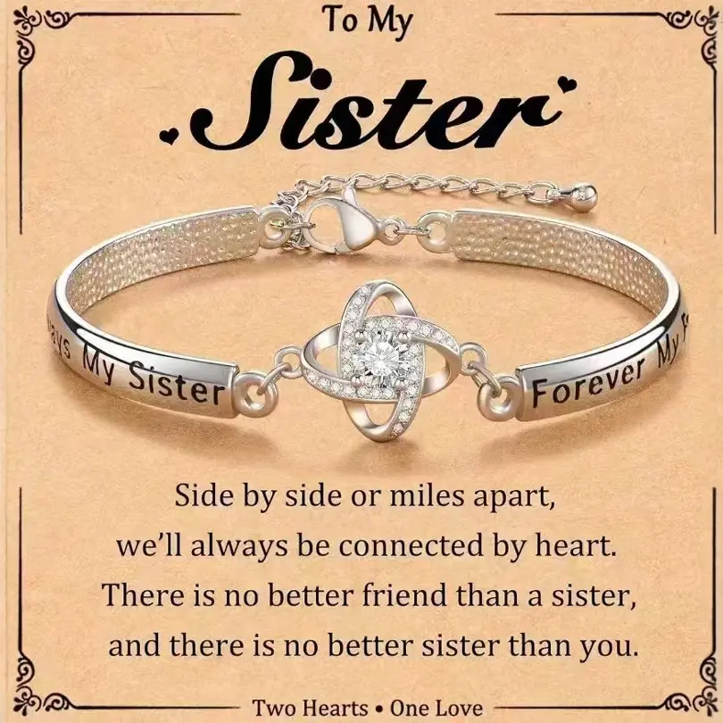 Loveden To My Sister Love Knot CZ Bracelet, Engraved Bangle, Sister Friendship Jewelry Gift