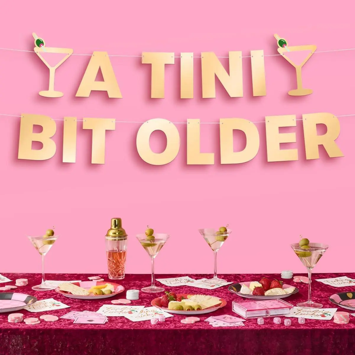 A Tini Bit Older  Foil Banner - 5 Ft. | Martini Decoration, Birthday Party Sign,  Decor, Girl  Backdrop, Vegas Photo Booth Background