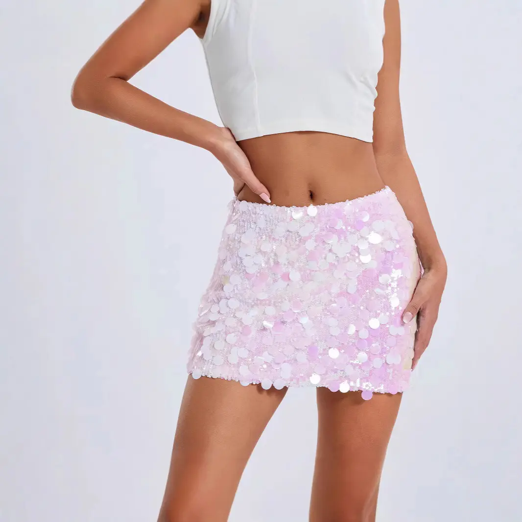 Women's Sexy Reflective Sequin A-Line Bodycon Skirt - Skin-Tight Ultra-Short Mini Length Bottoms for Trendy Women